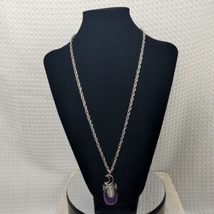 Oblong Amethyst/ Moonstone Gemstone Pendant